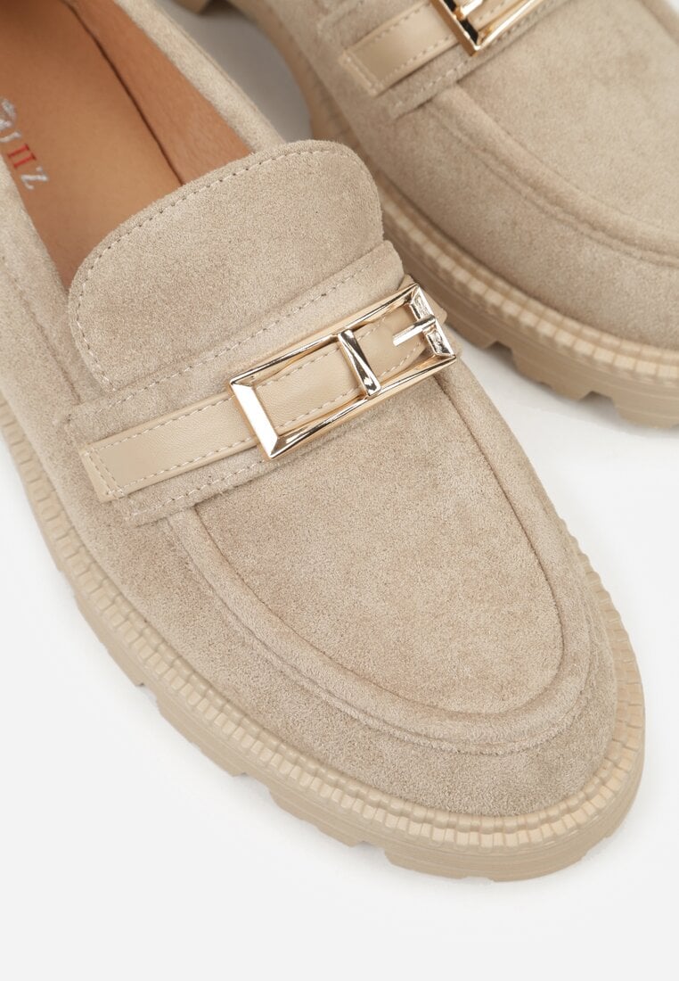 Beżowe Mokasyny z Metaliczną Klamrą Glitterfly