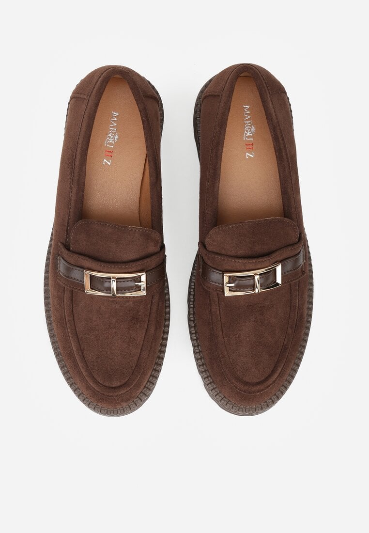 Brązowe Mokasyny z Metaliczną Klamrą Glitterfly