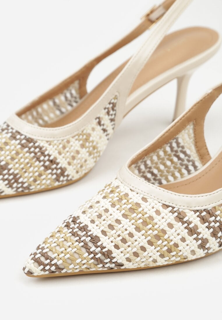 Beżowe Sandały z Plecionym Motywem Tibindel