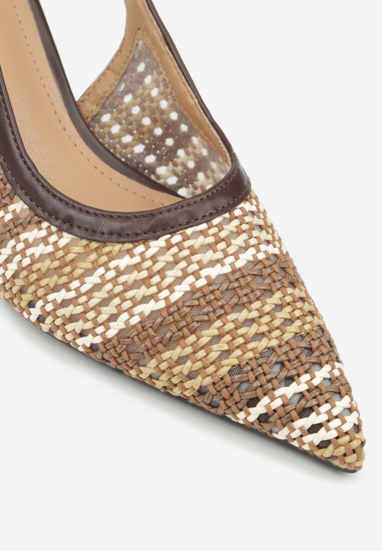 Brązowe Sandały z Plecionym Motywem Tibindel