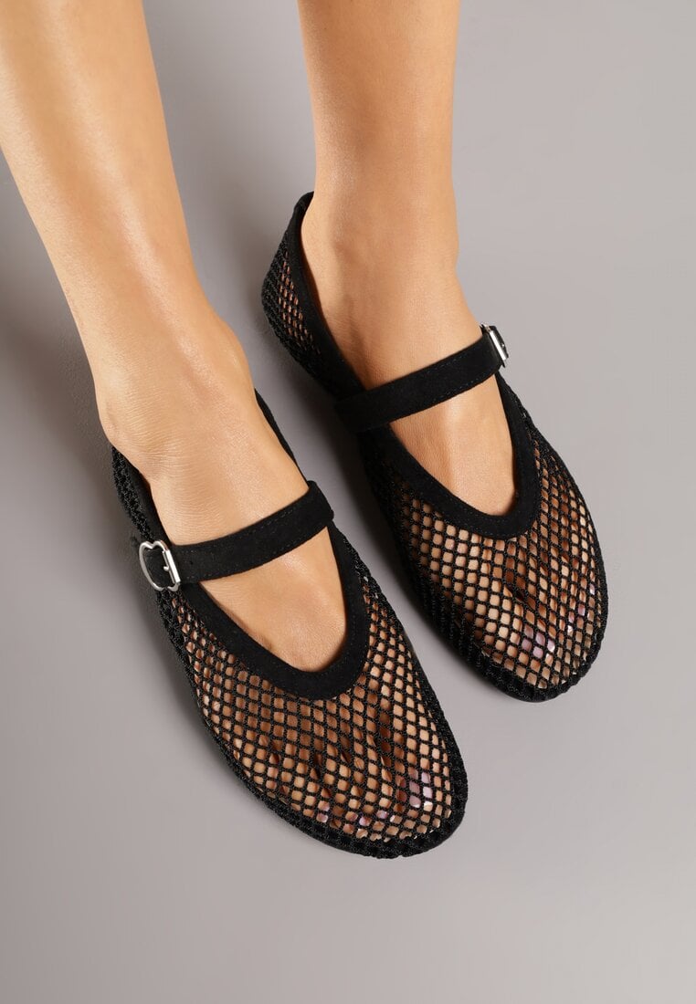 Czarne Balerinki Ozdobione Siateczką Arolamar