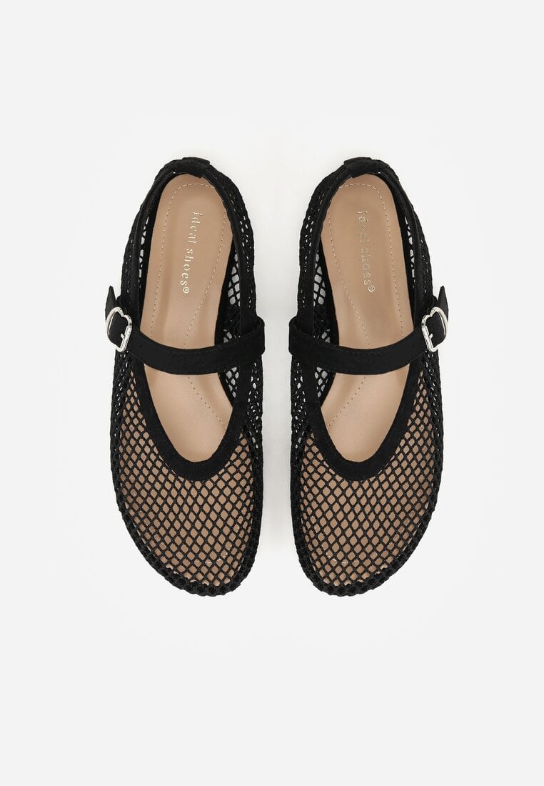Czarne Balerinki Ozdobione Siateczką Arolamar