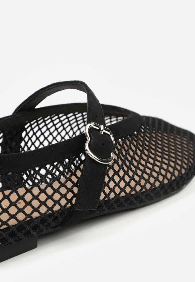 Czarne Balerinki Ozdobione Siateczką Arolamar