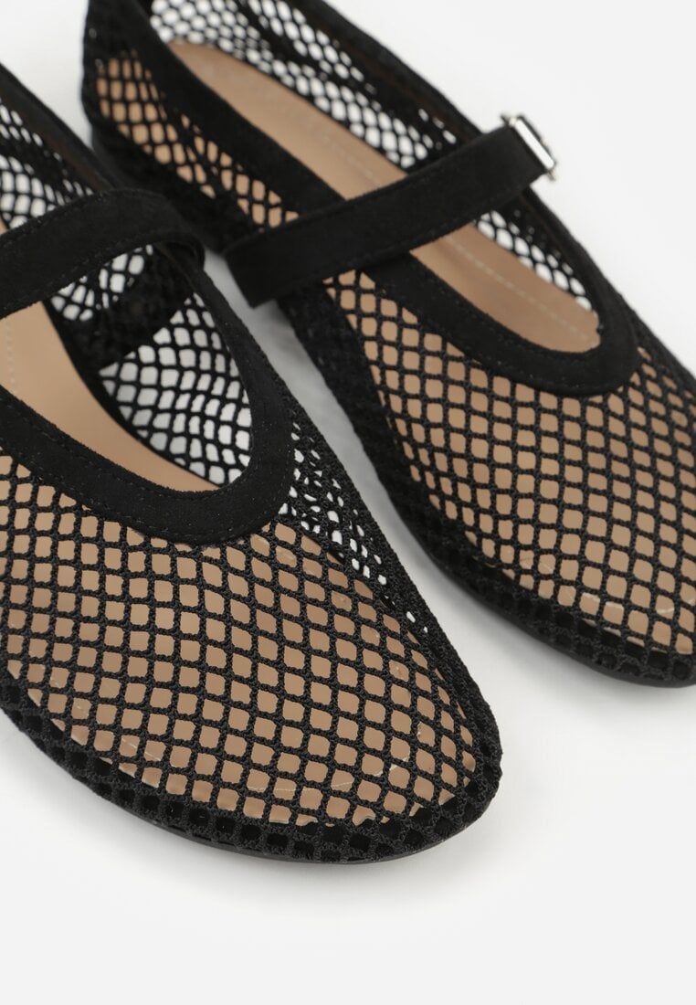 Czarne Balerinki Ozdobione Siateczką Arolamar