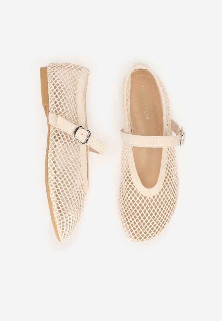 Beżowe Balerinki Ozdobione Siateczką Arolamar