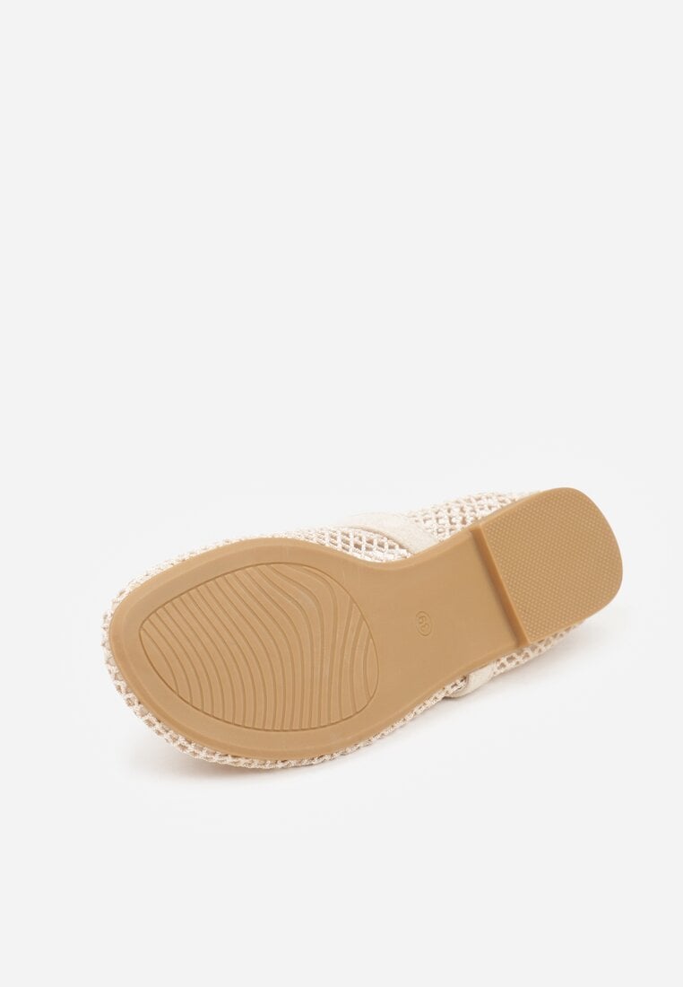 Beżowe Balerinki Ozdobione Siateczką Arolamar