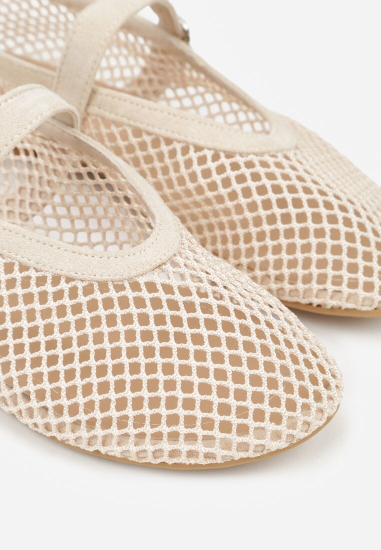 Beżowe Balerinki Ozdobione Siateczką Arolamar