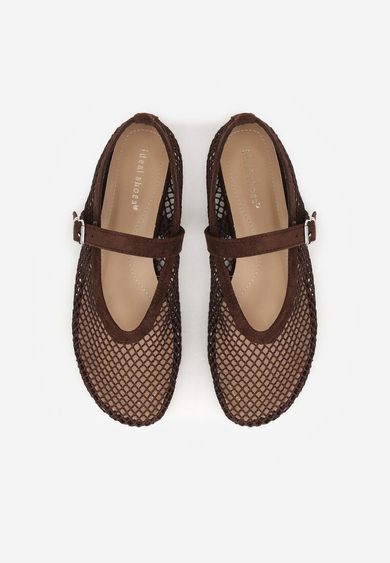 Brązowe Balerinki Ozdobione Siateczką Arolamar