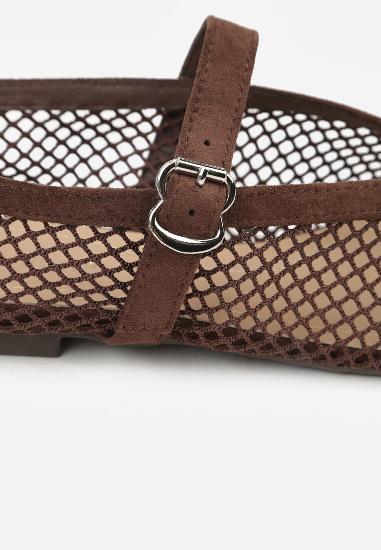 Brązowe Balerinki Ozdobione Siateczką Arolamar