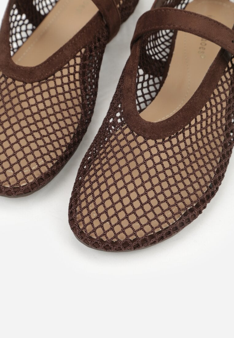Brązowe Balerinki Ozdobione Siateczką Arolamar