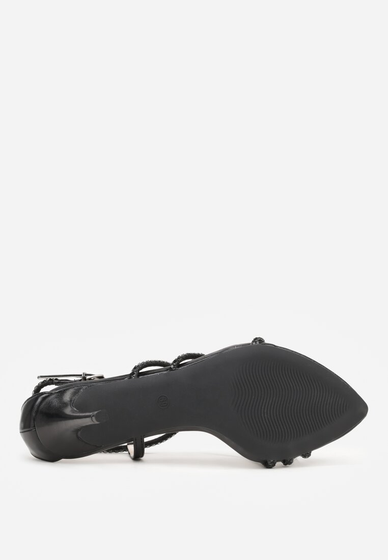 Czarne Sandały na Szpilce z Cyrkoniowymi Paskami Evirane