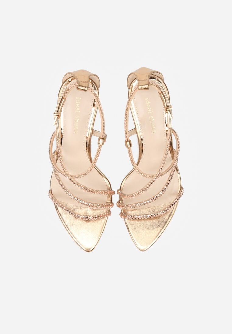 Szampańskie Sandały na Szpilce z Cyrkoniowymi Paskami Evirane