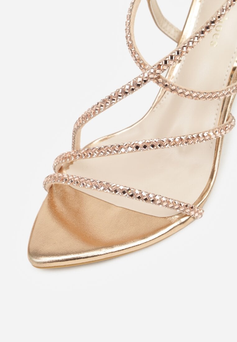 Szampańskie Sandały na Szpilce z Cyrkoniowymi Paskami Evirane