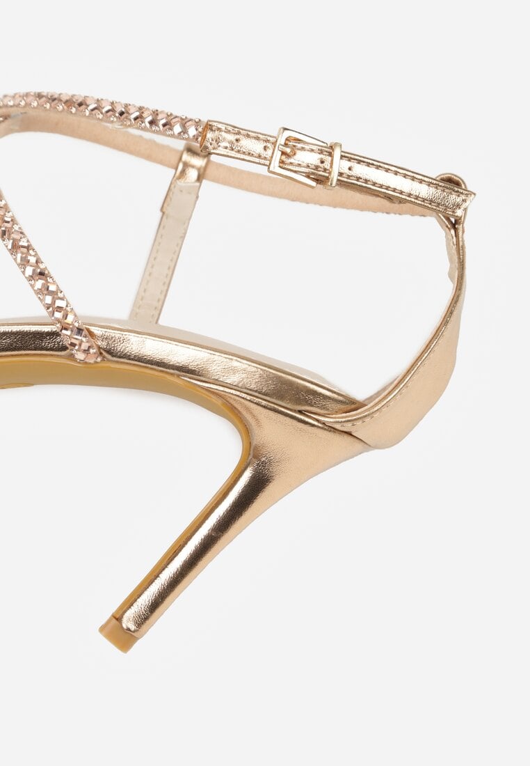 Szampańskie Sandały na Szpilce z Cyrkoniowymi Paskami Evirane