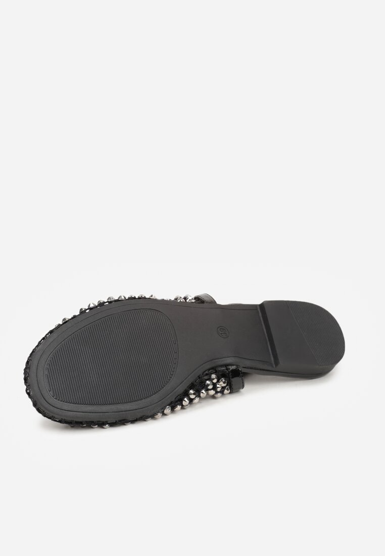 Czarne Sandały Lakierowane Ozdobione Cyrkoniami Yesmenor