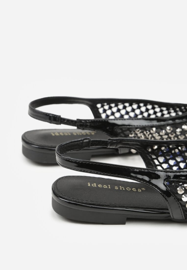 Czarne Sandały Lakierowane Ozdobione Cyrkoniami Yesmenor