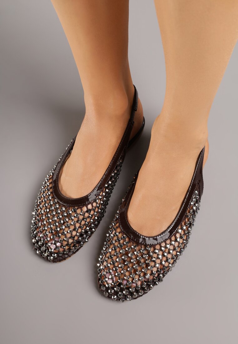Brązowe Sandały Lakierowane Ozdobione Cyrkoniami Yesmenor