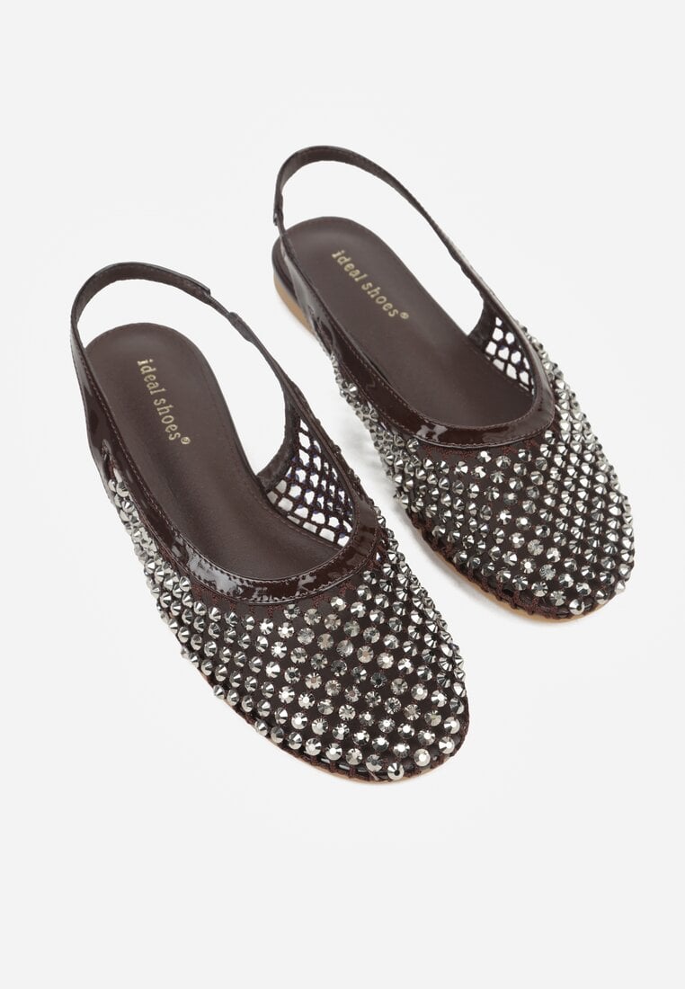 Brązowe Sandały Lakierowane Ozdobione Cyrkoniami Yesmenor