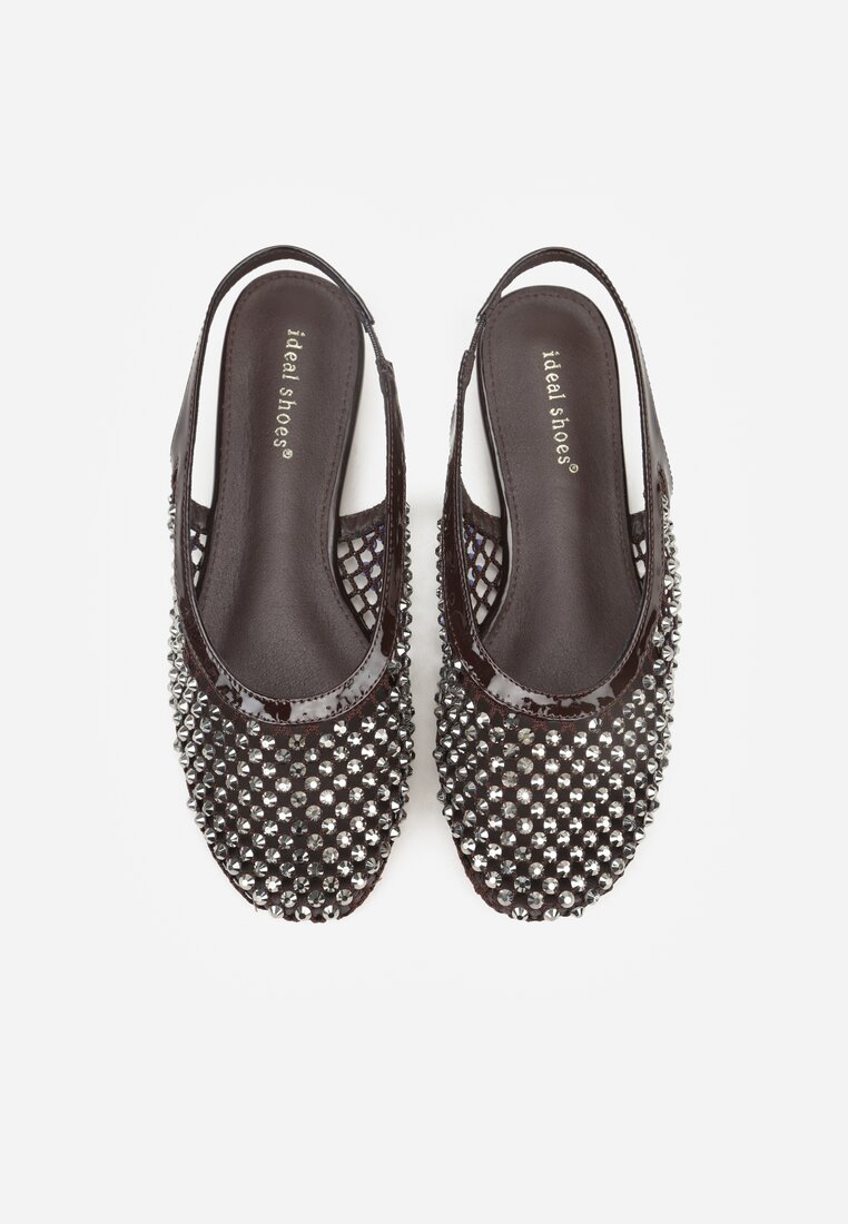 Brązowe Sandały Lakierowane Ozdobione Cyrkoniami Yesmenor