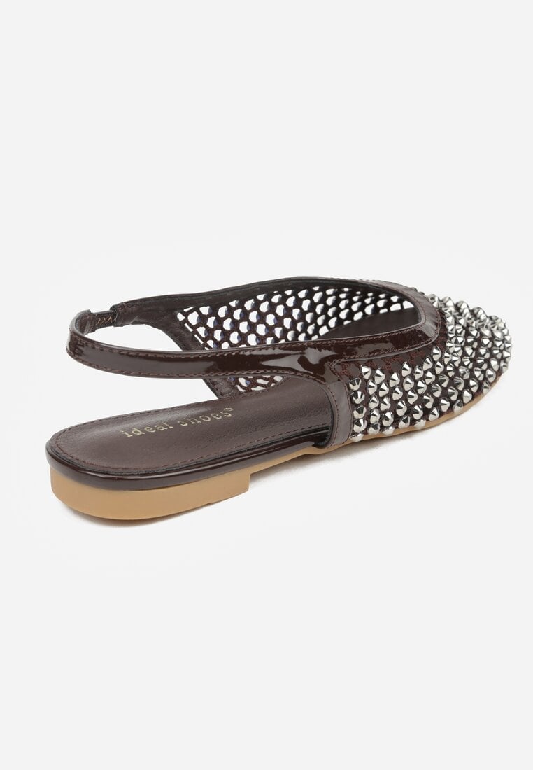 Brązowe Sandały Lakierowane Ozdobione Cyrkoniami Yesmenor
