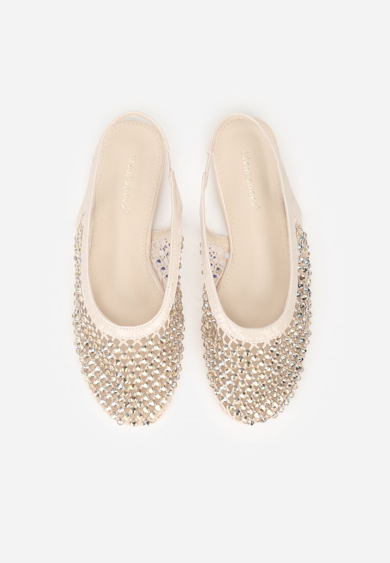 Beżowe Sandały Lakierowane Ozdobione Cyrkoniami Yesmenor