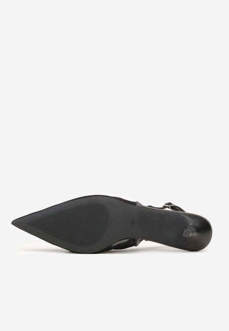 Czarne Sandały na Szpilce Ozdobione Haftem Chelmeda