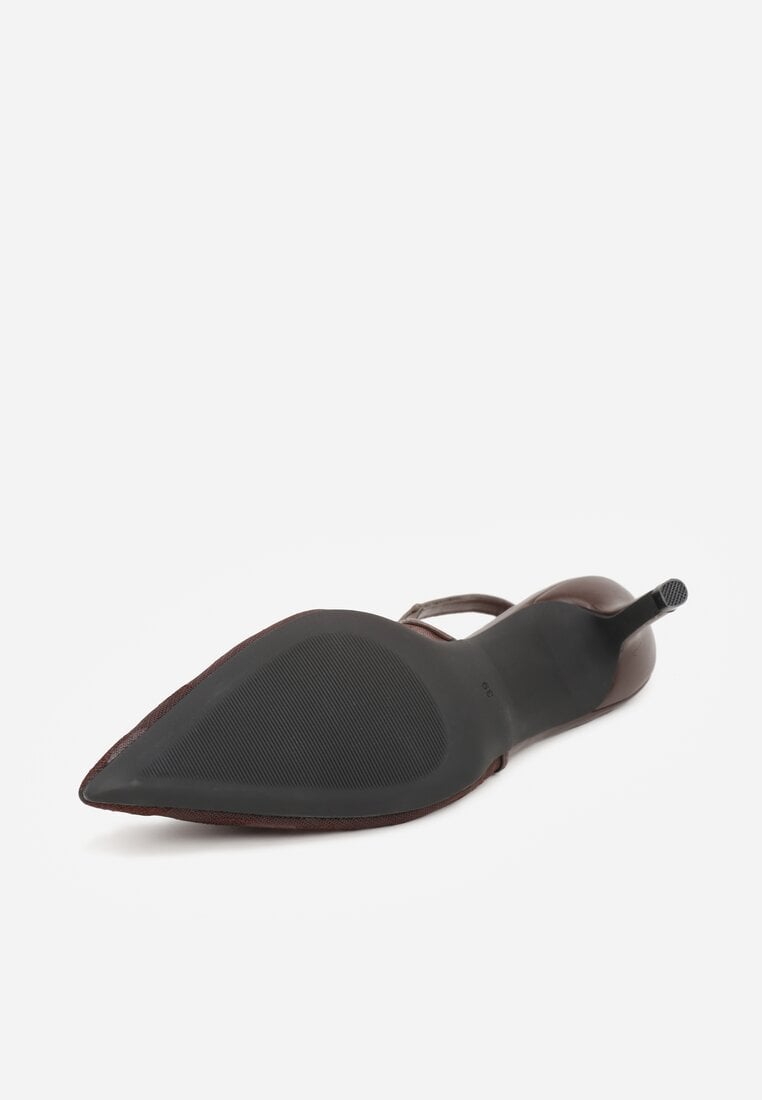 Brązowe Sandały na Szpilce Ozdobione Haftem Chelmeda