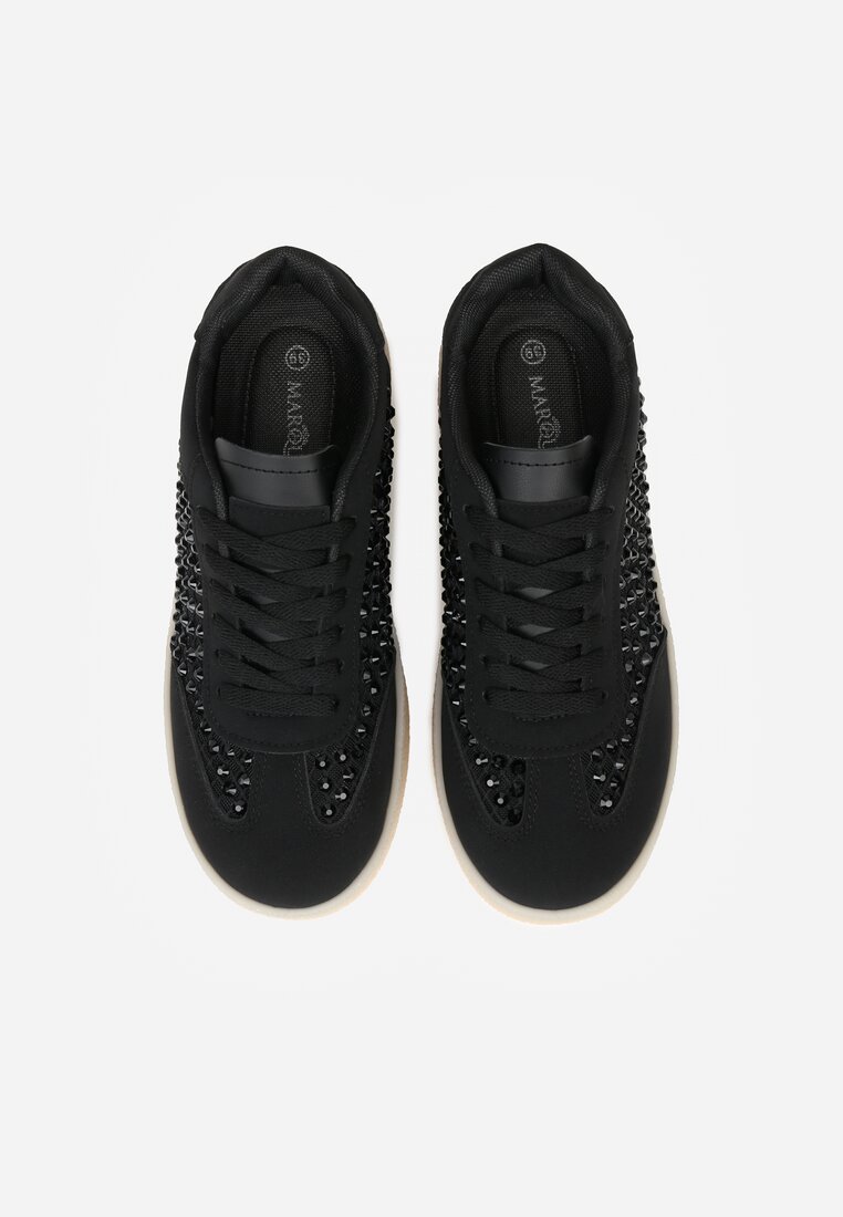 Czarne Sneakersy na Platformie z Cyrkoniami Moonblaze