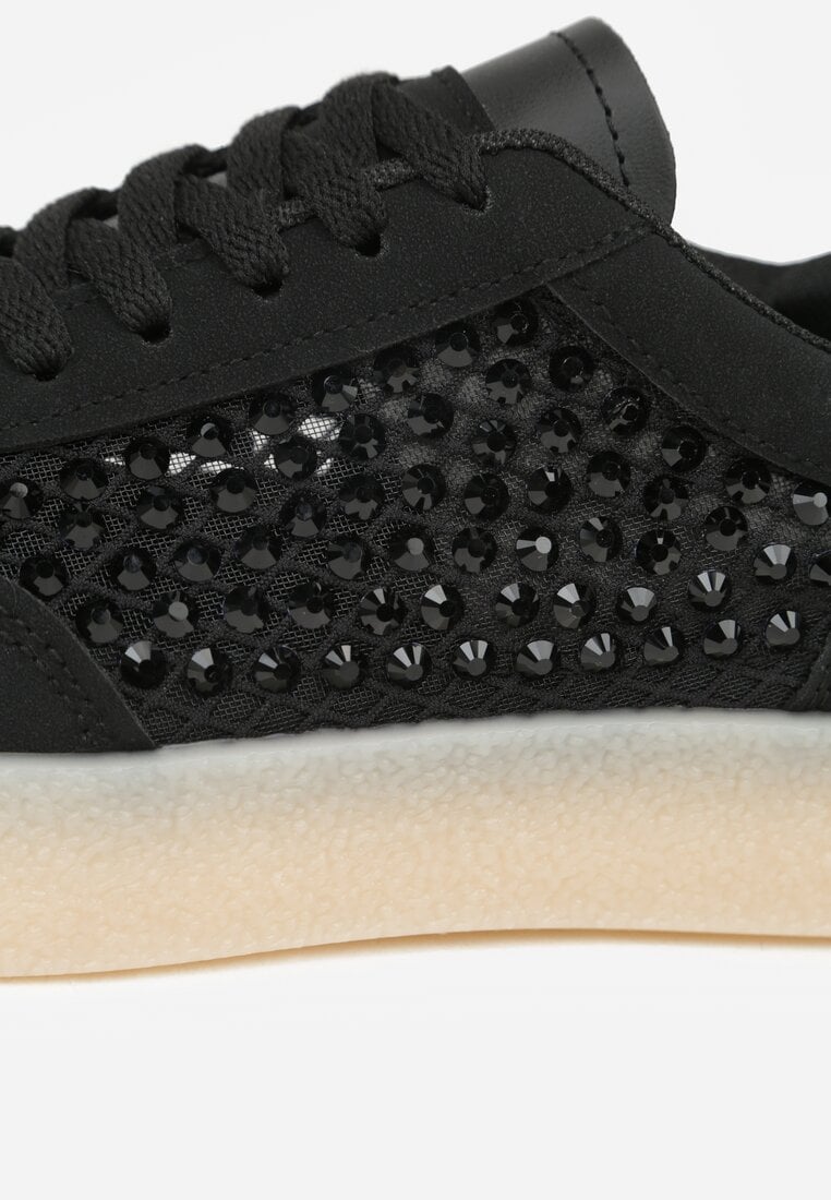Czarne Sneakersy na Platformie z Cyrkoniami Moonblaze