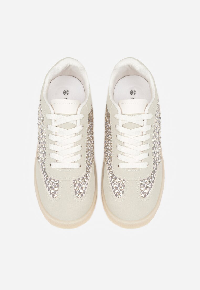 Beżowe Sneakersy na Platformie z Cyrkoniami Moonblaze