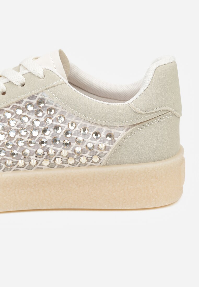 Beżowe Sneakersy na Platformie z Cyrkoniami Moonblaze