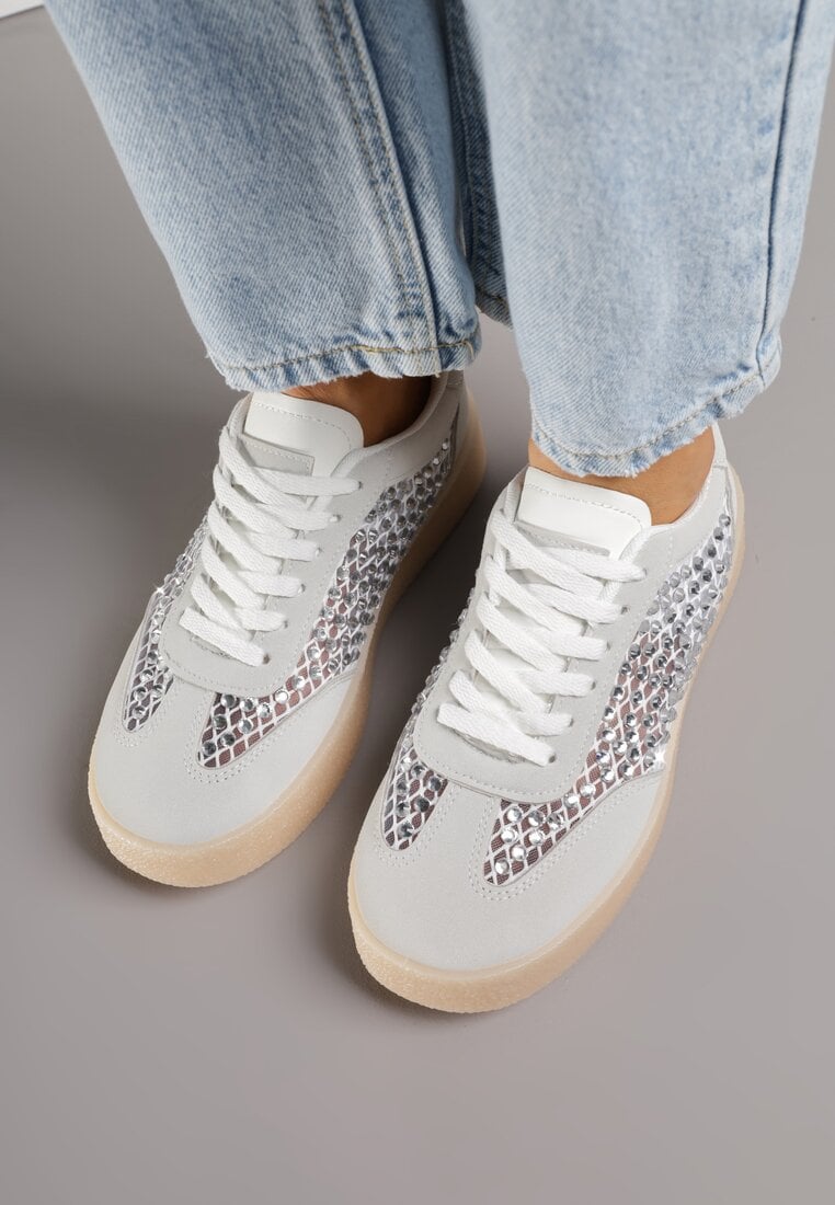 Szare Sneakersy na Platformie z Cyrkoniami Moonblaze