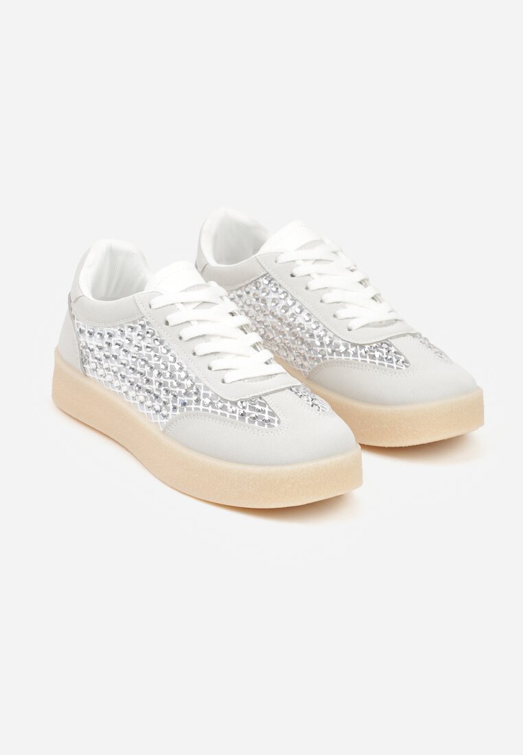 Szare Sneakersy na Platformie z Cyrkoniami Moonblaze