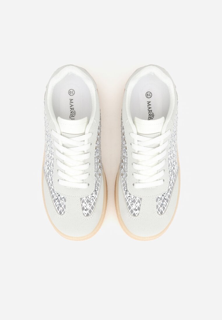 Szare Sneakersy na Platformie z Cyrkoniami Moonblaze