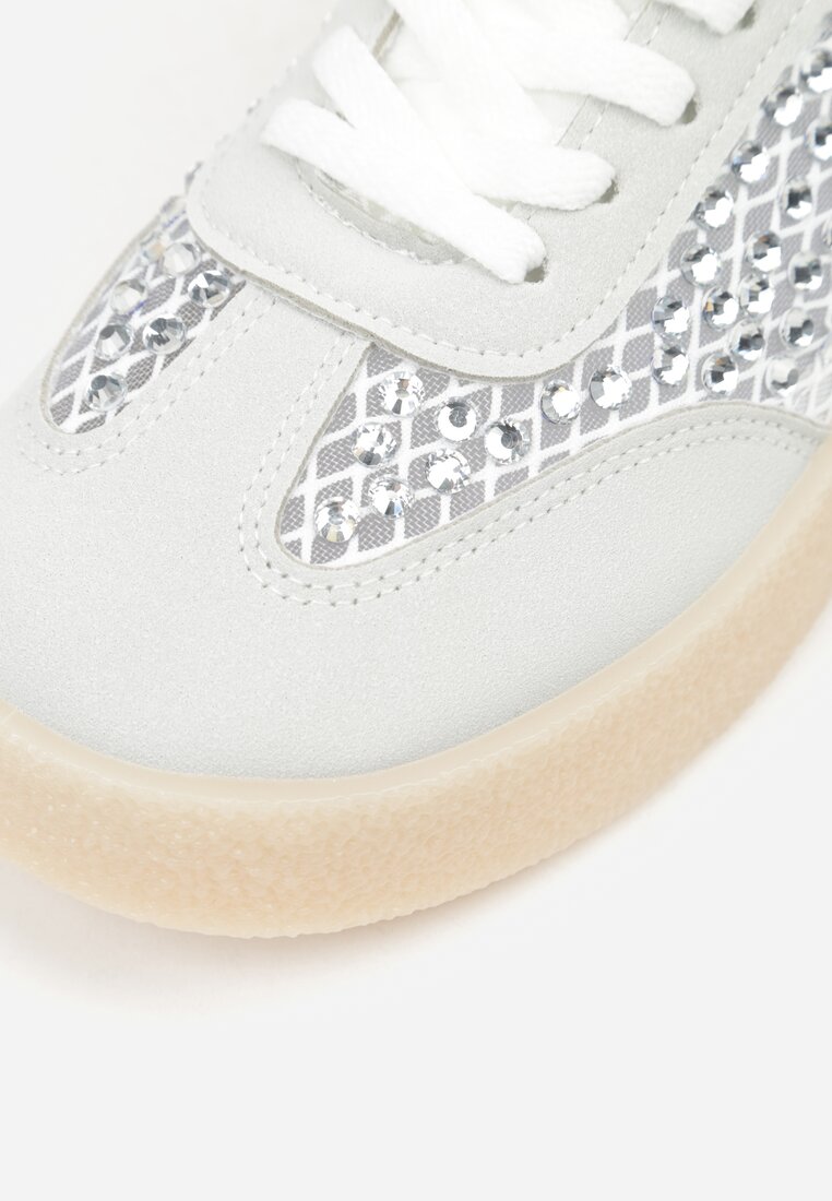 Szare Sneakersy na Platformie z Cyrkoniami Moonblaze