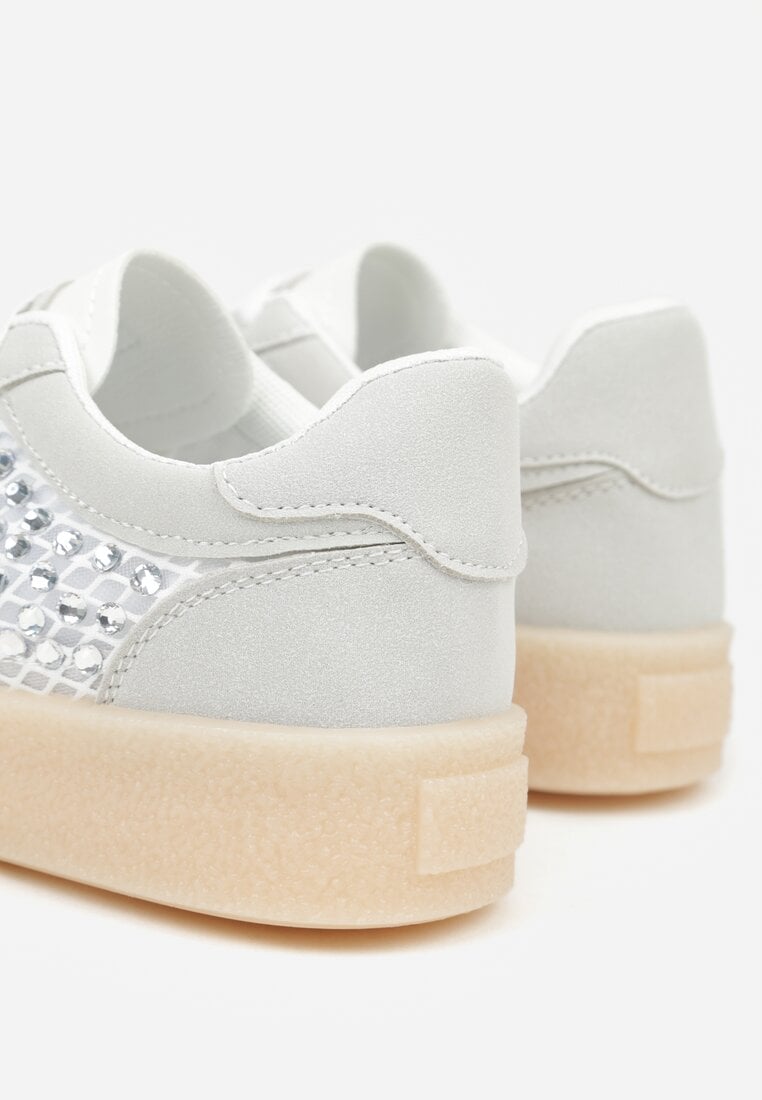Szare Sneakersy na Platformie z Cyrkoniami Moonblaze
