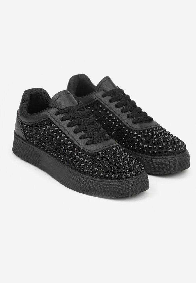 Czarne Cyrkoniowe Sneakersy na Platformie Lilaela