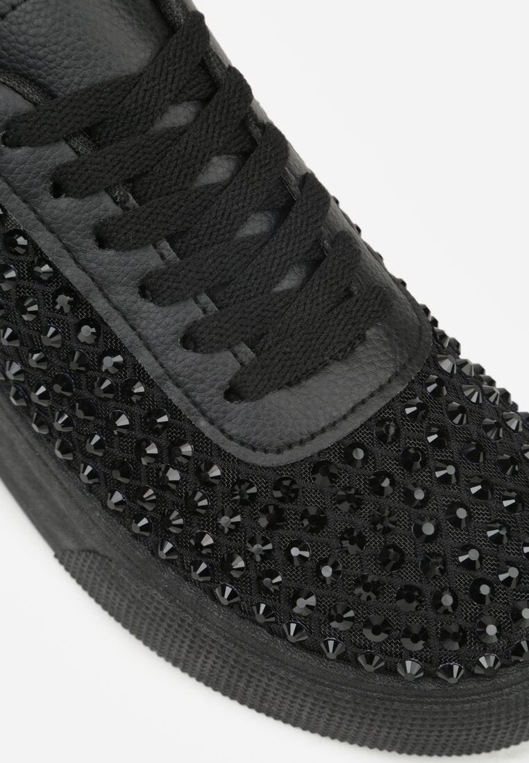 Czarne Cyrkoniowe Sneakersy na Platformie Lilaela