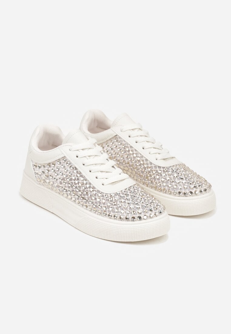Beżowe Cyrkoniowe Sneakersy na Platformie Lilaela