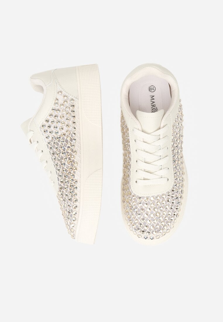 Beżowe Cyrkoniowe Sneakersy na Platformie Lilaela