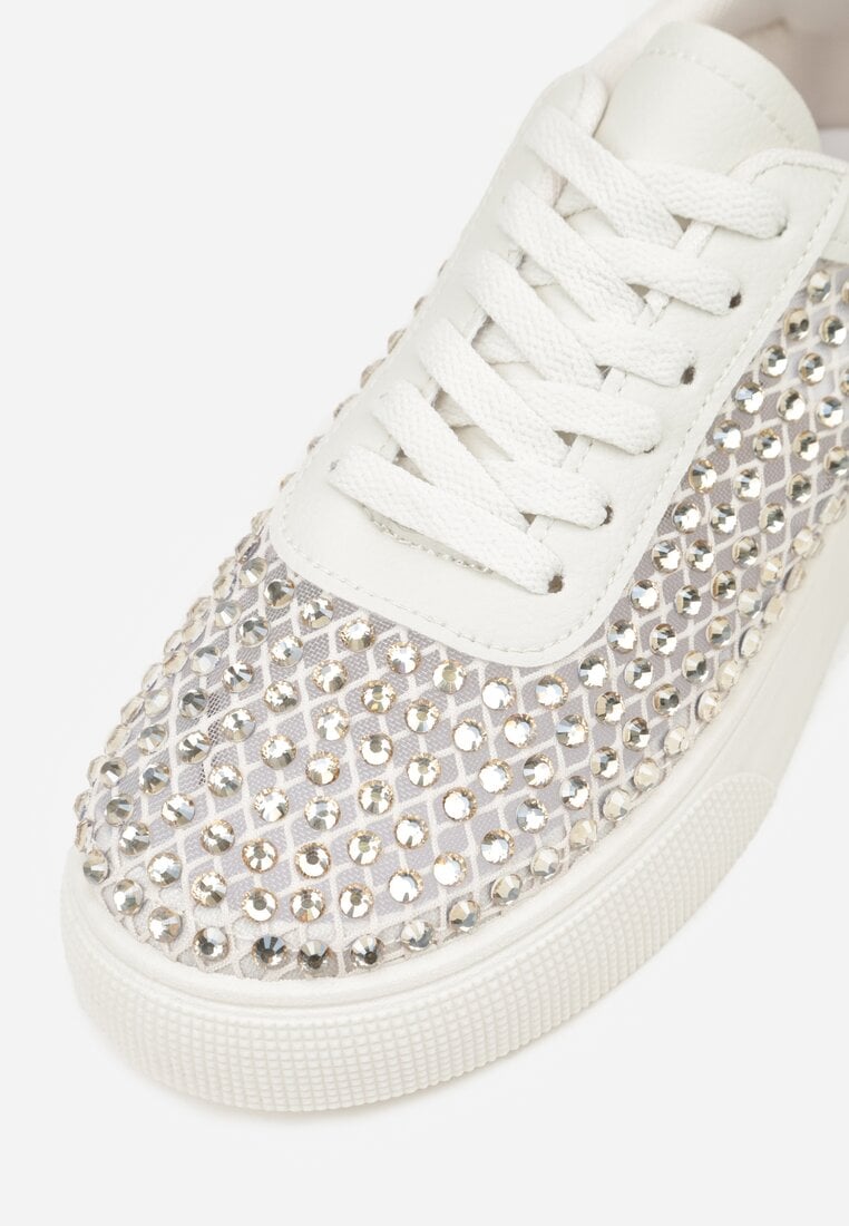 Beżowe Cyrkoniowe Sneakersy na Platformie Lilaela