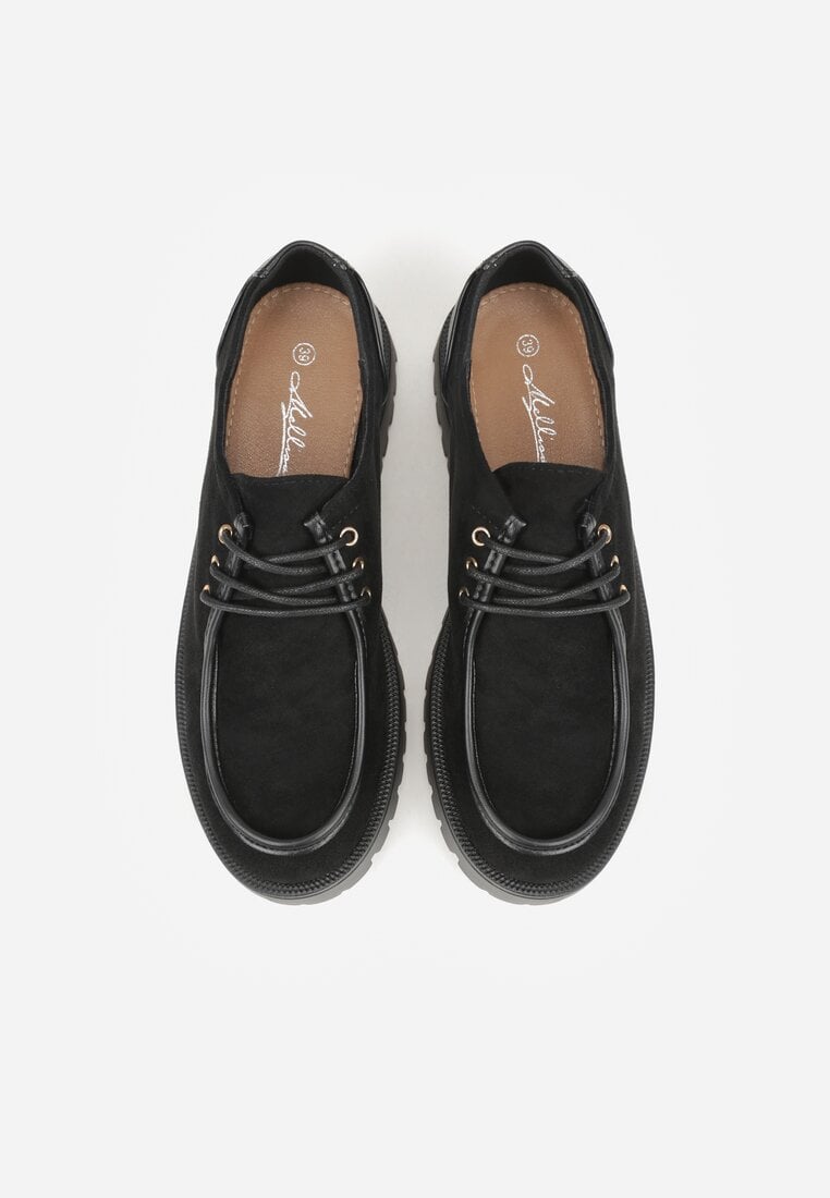 Czarne Półbuty Mokasyny w Stylu Boat Shoes ze Sznurowaniem Balmitar