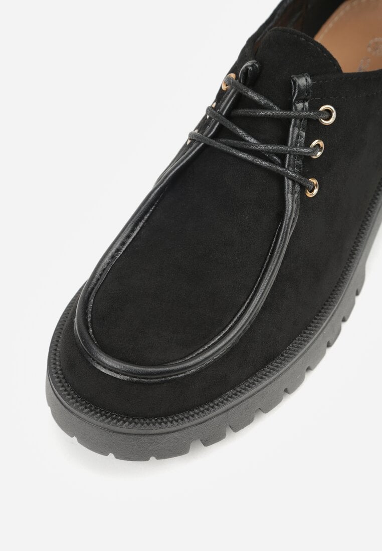 Czarne Półbuty Mokasyny w Stylu Boat Shoes ze Sznurowaniem Balmitar