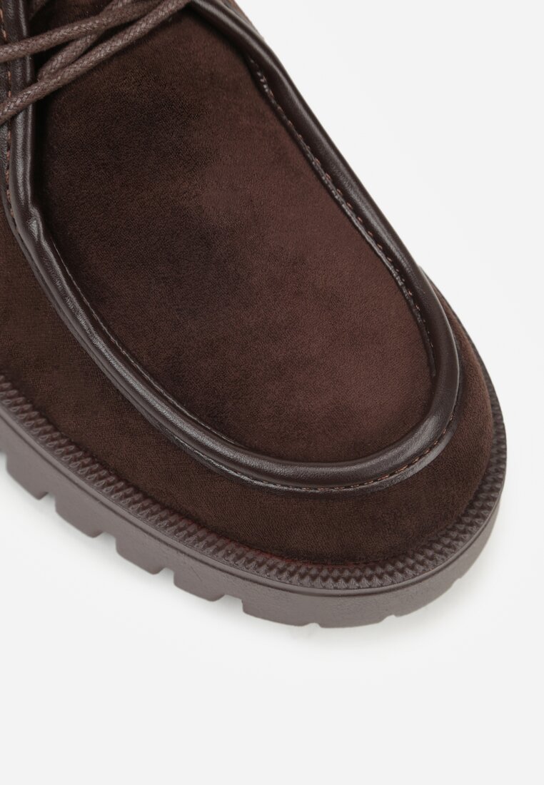 Brązowe Półbuty Mokasyny w Stylu Boat Shoes ze Sznurowaniem Balmitar