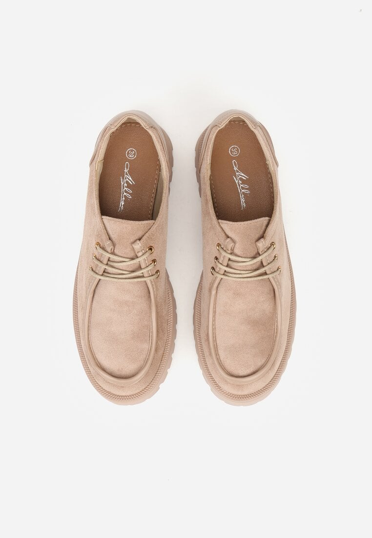 Ciemnobeżowe Półbuty Mokasyny w Stylu Boat Shoes ze Sznurowaniem Balmitar