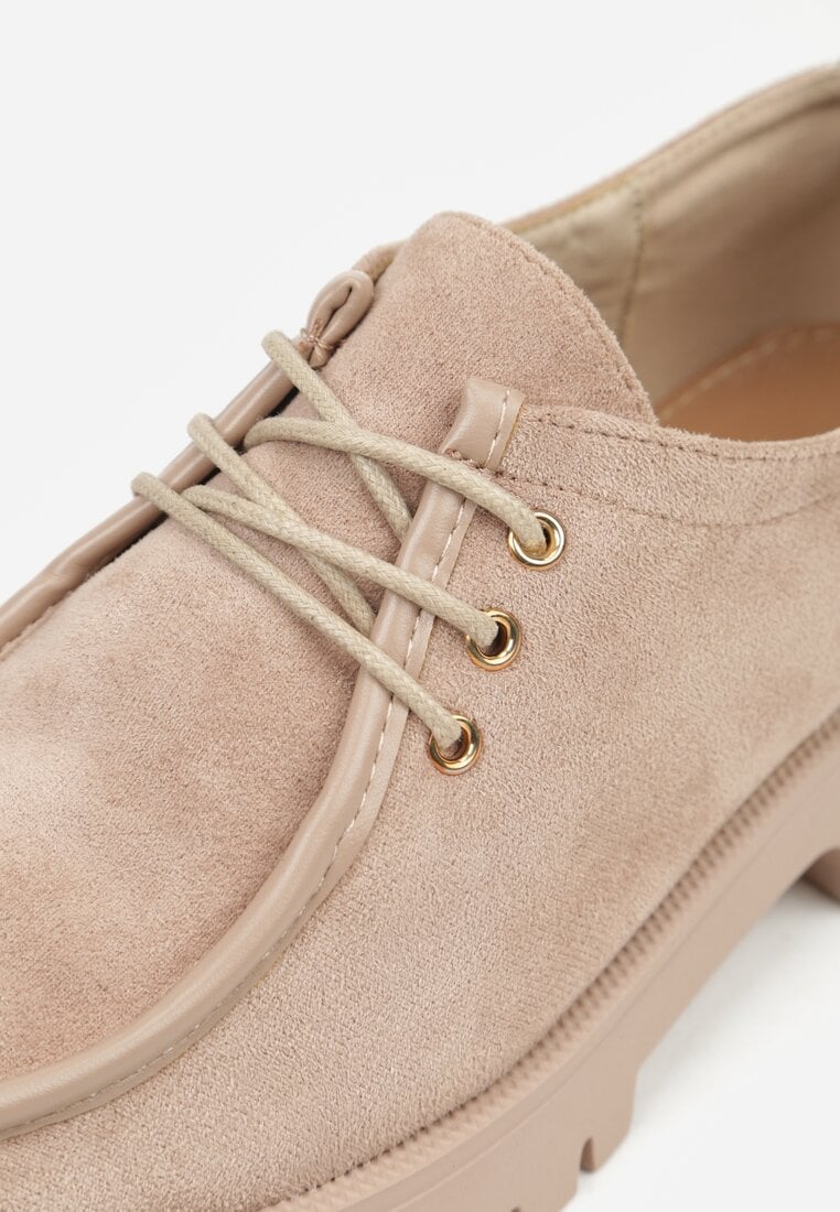 Ciemnobeżowe Półbuty Mokasyny w Stylu Boat Shoes ze Sznurowaniem Balmitar