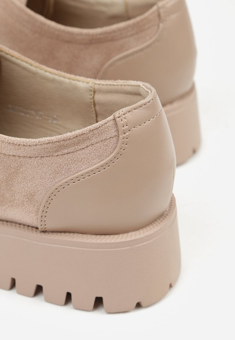 Ciemnobeżowe Półbuty Mokasyny w Stylu Boat Shoes ze Sznurowaniem Balmitar