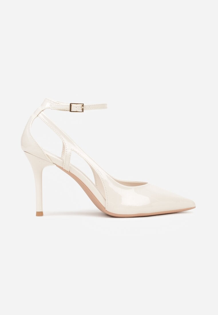 Jasnobeżowe Szpilki Lakierowane z Wycięciami Fyriana