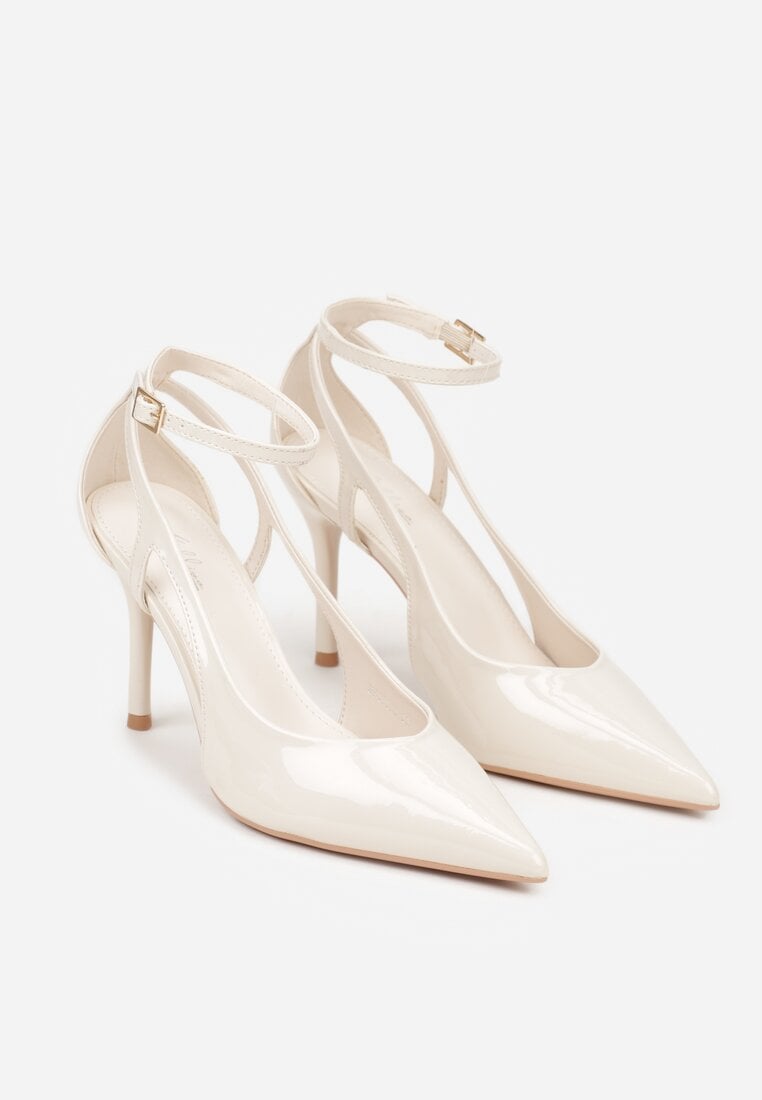 Jasnobeżowe Szpilki Lakierowane z Wycięciami Fyriana