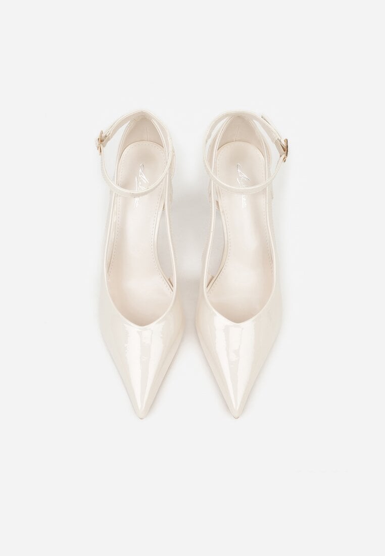 Jasnobeżowe Szpilki Lakierowane z Wycięciami Fyriana